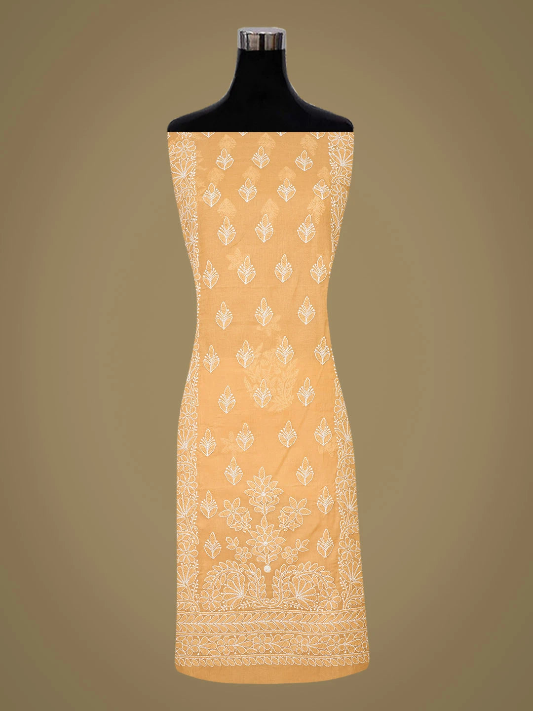 Ada Hand Embroidered Fawn Cotton Lucknowi Chikankari Unstitched Suit Piece 01A678166