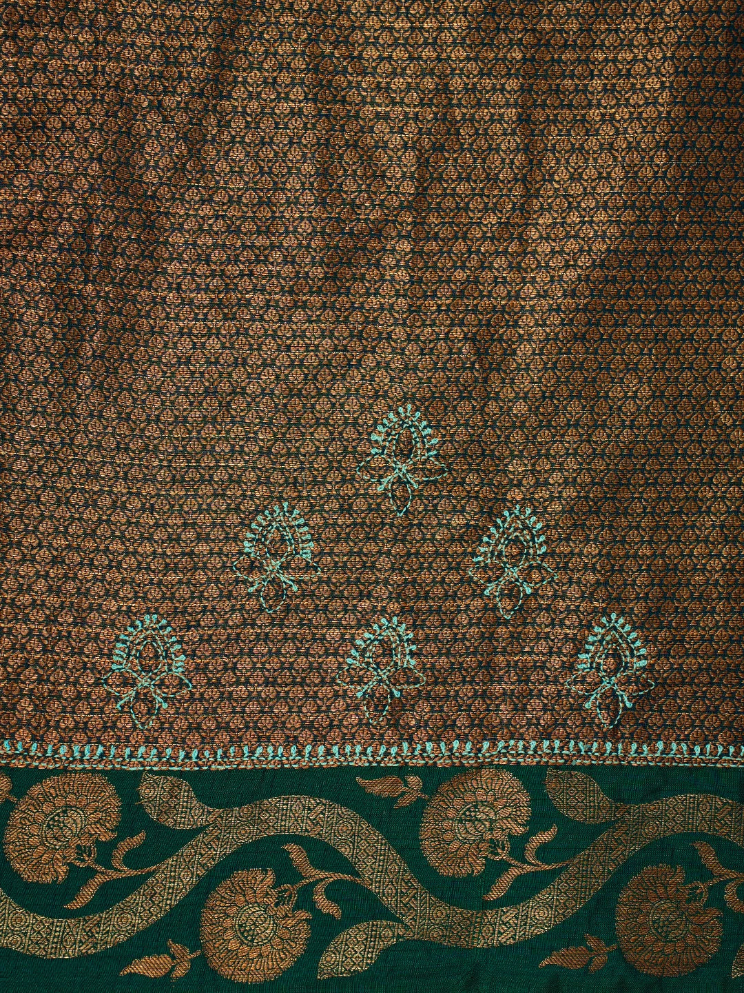 Ada Hand Embroidered Peacock Blue Chanderi Lucknowi Chikankari Saree and Blouse With Golden Zari Taar Work 01A737980