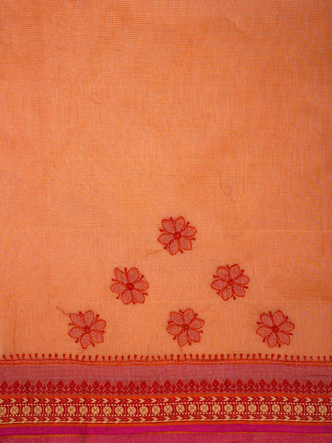 Ada Hand Embroidered Peach Orange Chanderi Lucknowi Chikankari Saree and Blouse 01A738058