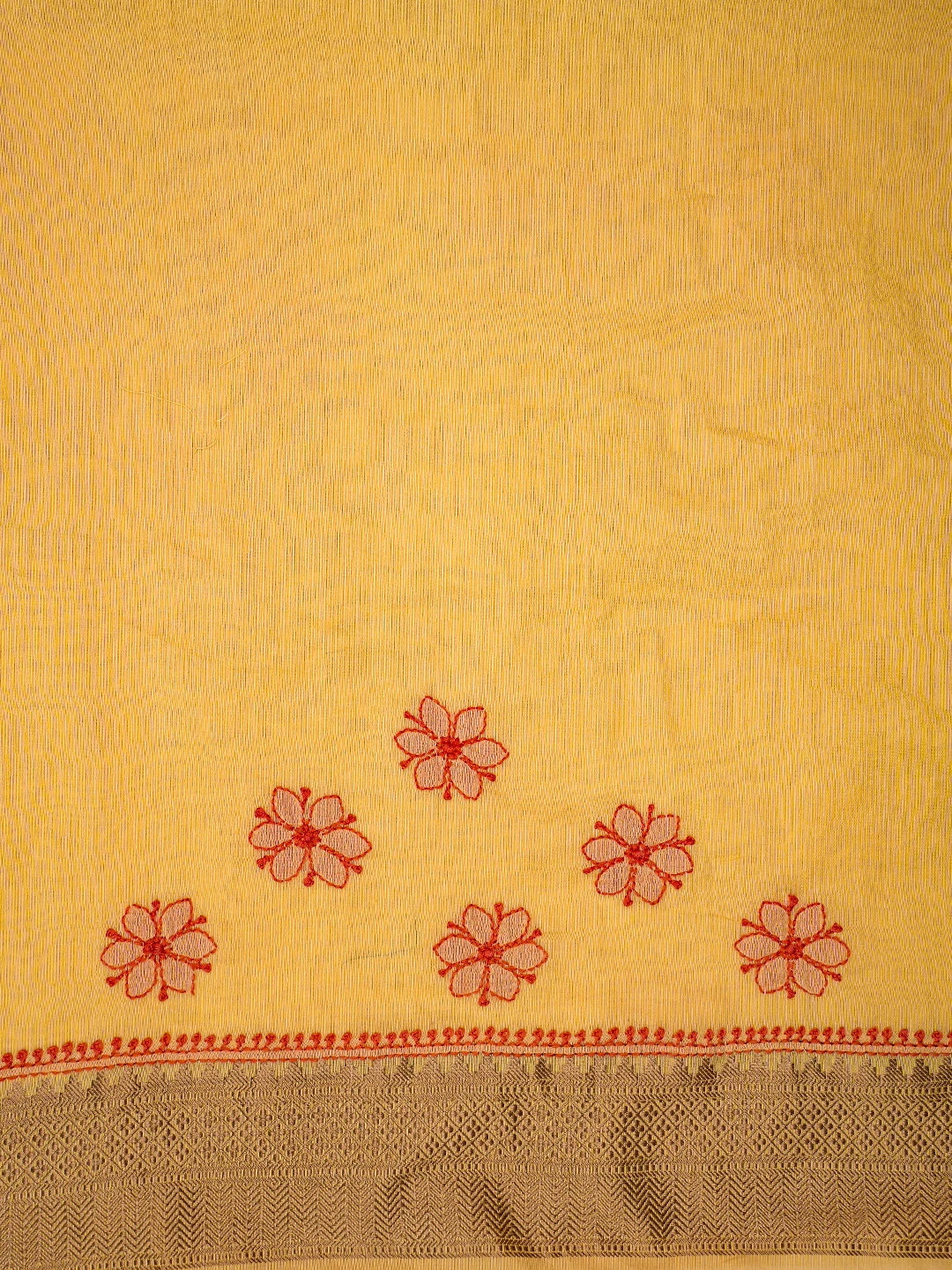Ada Hand Embroidered Jasmine Yellow Chanderi Lucknowi Chikankari Saree and Blouse 01A738080
