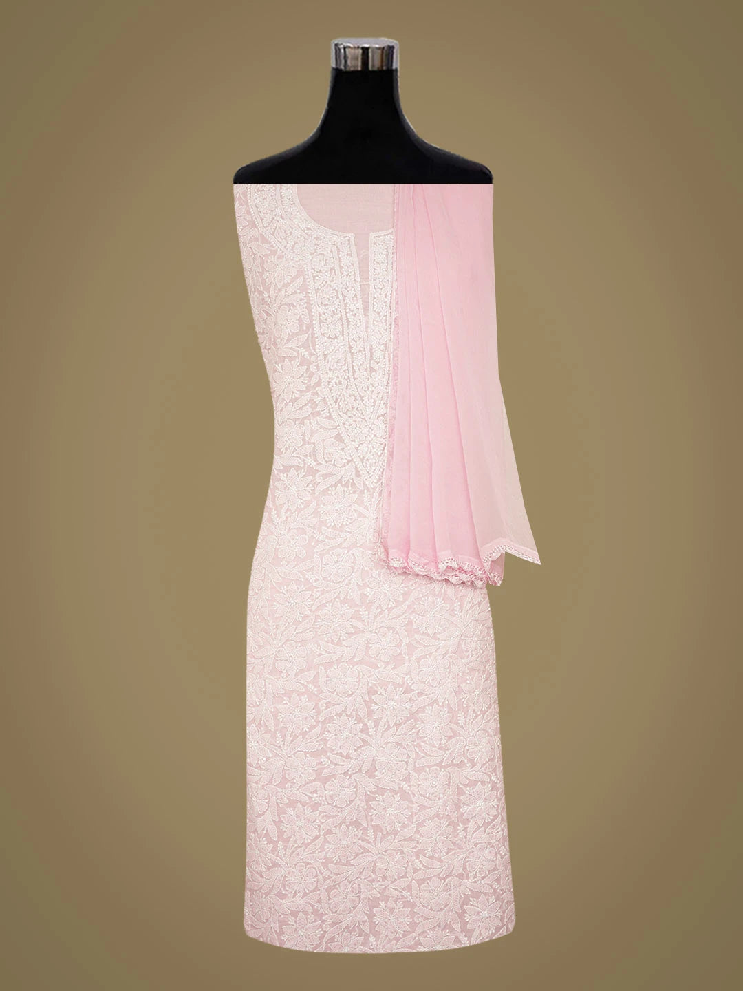 Ada Hand Embroidered Pink Cotton Lucknowi Chikankari Unstitched Suit Piece 01A732062