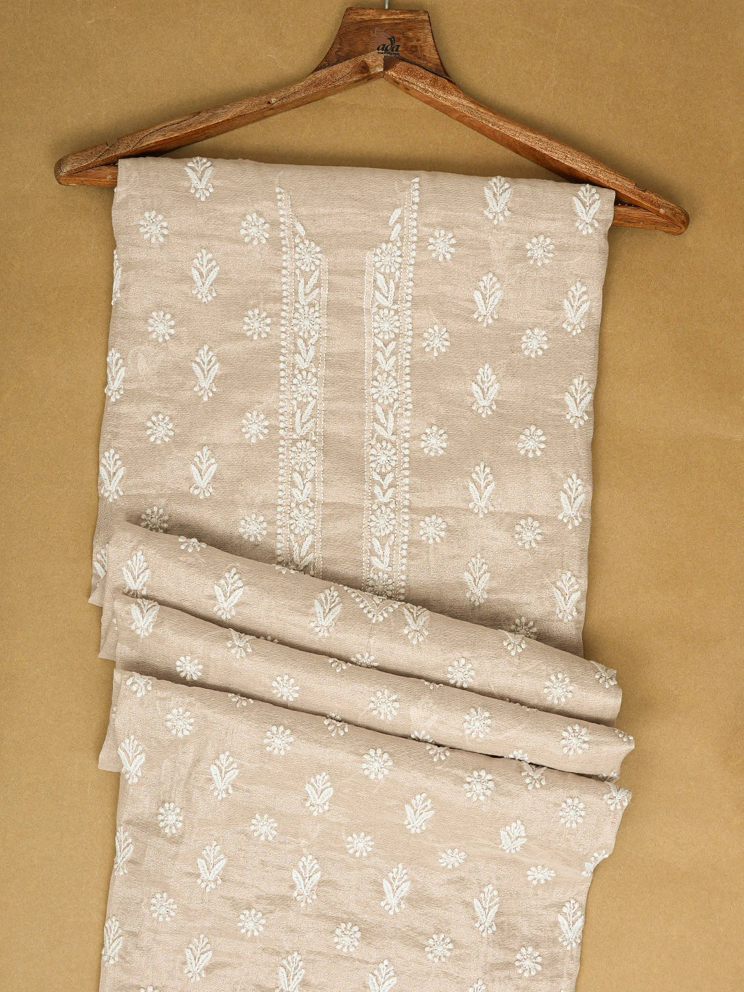 Ada Hand Embroidered Chic Peach Tissue Lucknowi Chikankari Unstitched Kurta Piece 01A740099