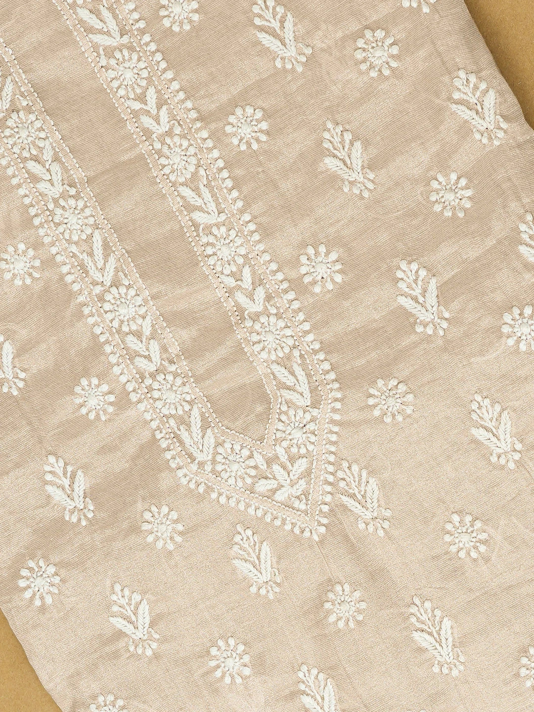 Ada Hand Embroidered Chic Peach Tissue Lucknowi Chikankari Unstitched Kurta Piece 01A740099