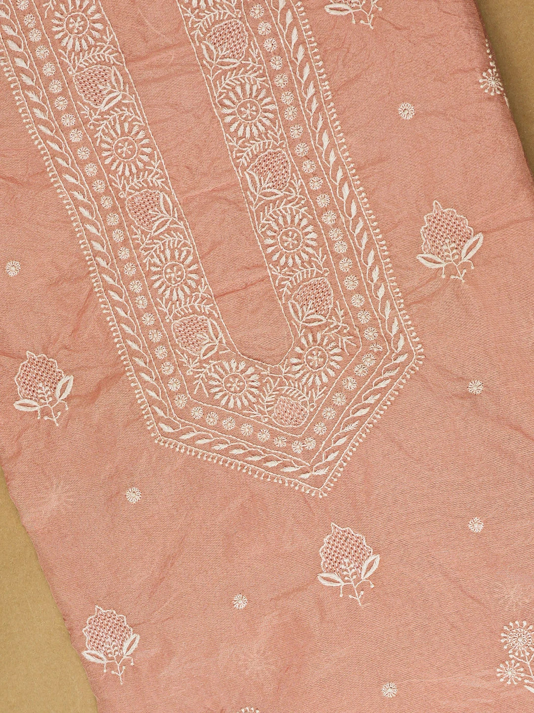 Ada Hand Embroidered Peach Organza Lucknowi Chikankari Unstitched Men's Kurta Piece 01A282298