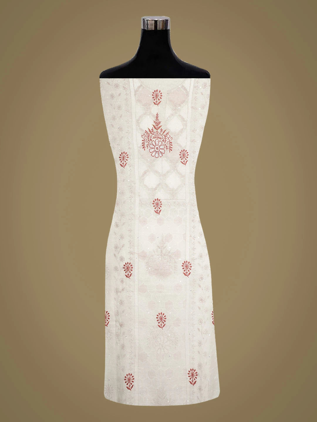Ada Hand Embroidered White Chanderi Lucknowi Chikankari Unstitched Kurta Dupatta Set With Cutdana Work 01A674692