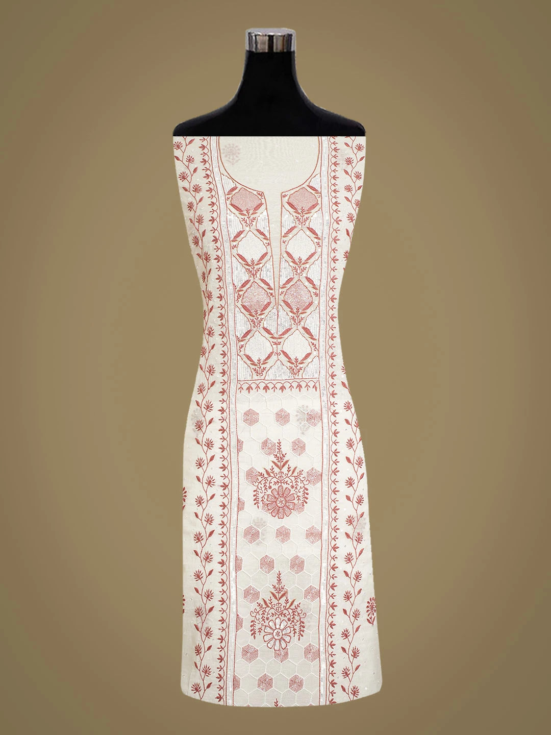 Ada Hand Embroidered White Chanderi Lucknowi Chikankari Unstitched Kurta Dupatta Set With Cutdana Work 01A674692