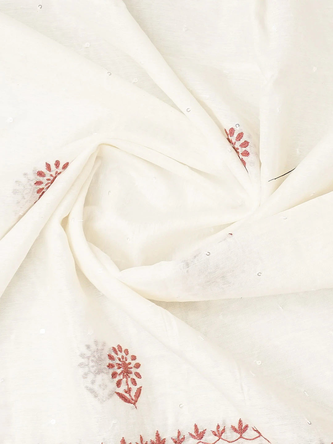 Ada Hand Embroidered White Chanderi Lucknowi Chikankari Unstitched Kurta Dupatta Set With Cutdana Work 01A674692