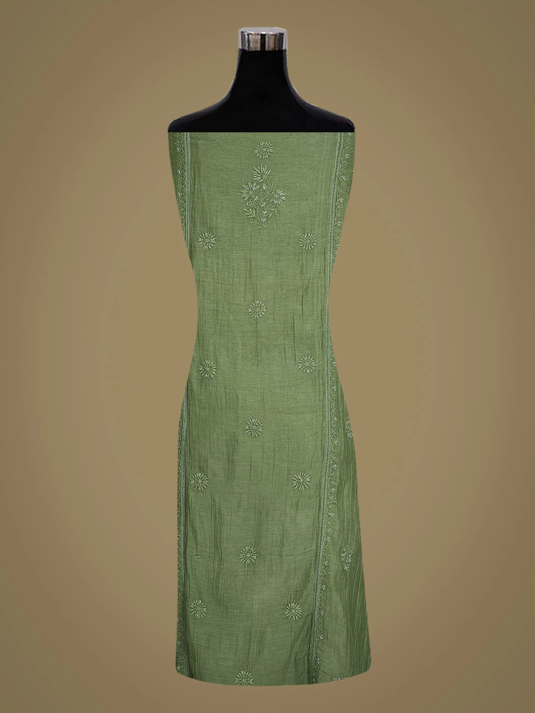Ada Hand Embroidered Green Chanderi Lucknowi Chikankari Semi-Stitched Kurta Dupatta Set With Cutdana Work 01A470535
