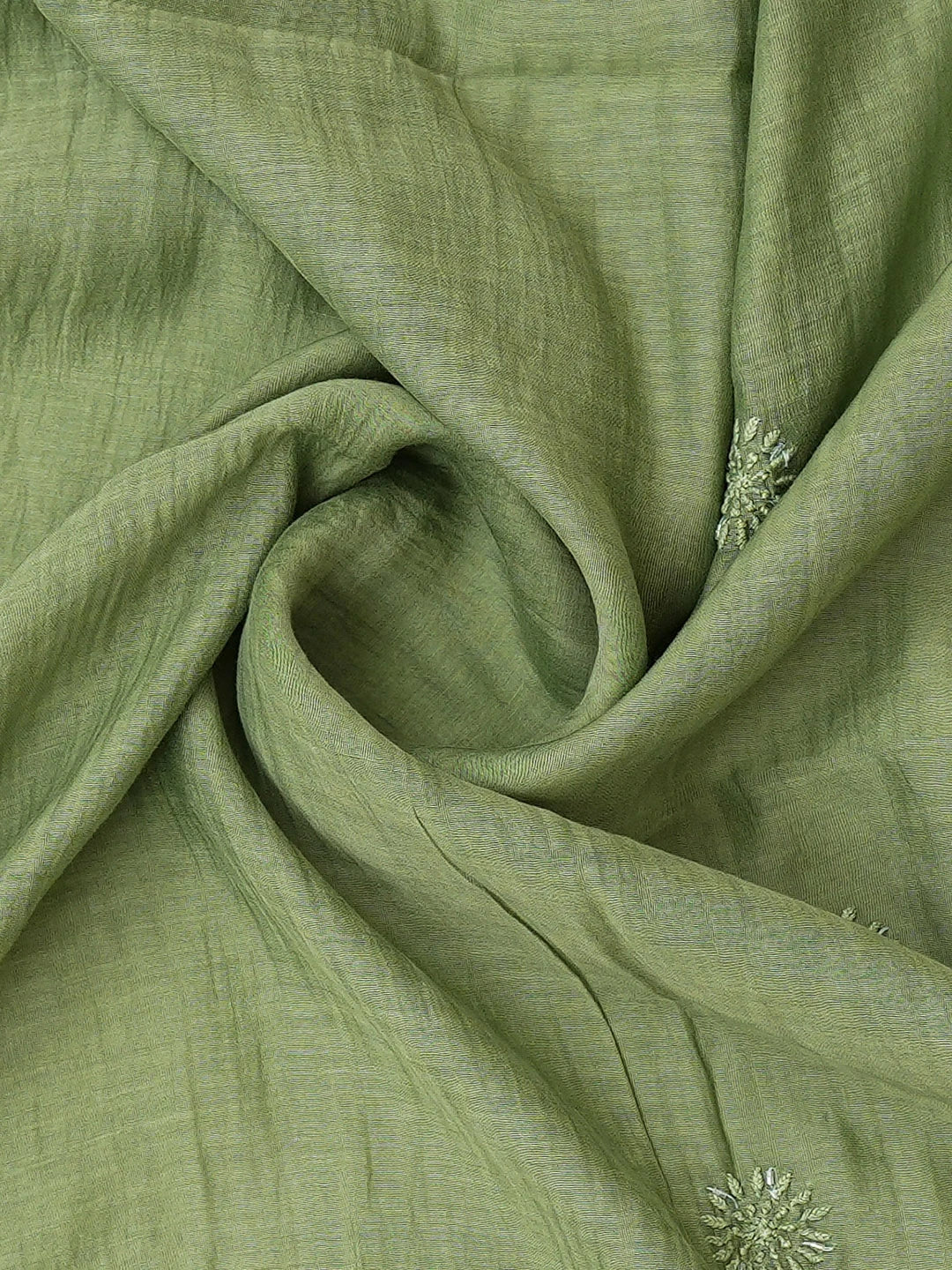 Ada Hand Embroidered Green Chanderi Lucknowi Chikankari Semi-Stitched Kurta Dupatta Set With Cutdana Work 01A470535