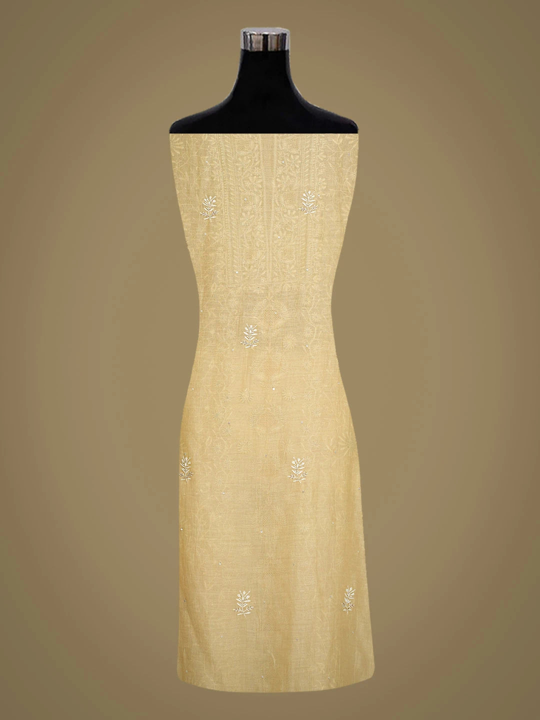 Ada Hand Embroidered Beige Chanderi Lucknowi Chikankari Unstitched Kurta Dupatta Set With Cutdana Work 01A685726