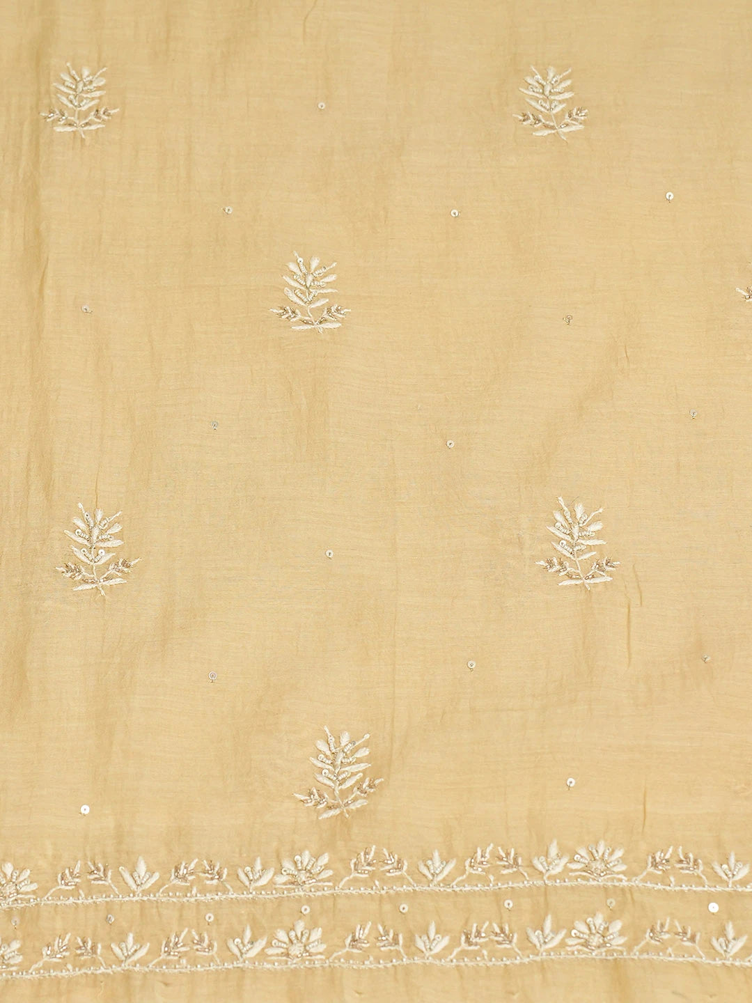 Ada Hand Embroidered Beige Chanderi Lucknowi Chikankari Unstitched Kurta Dupatta Set With Cutdana Work 01A685726