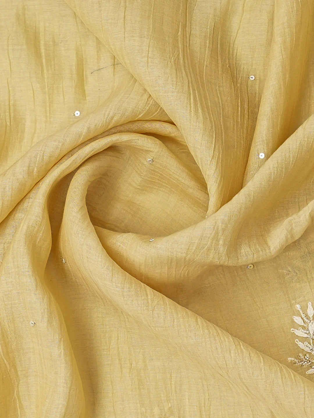 Ada Hand Embroidered Beige Chanderi Lucknowi Chikankari Unstitched Kurta Dupatta Set With Cutdana Work 01A685726