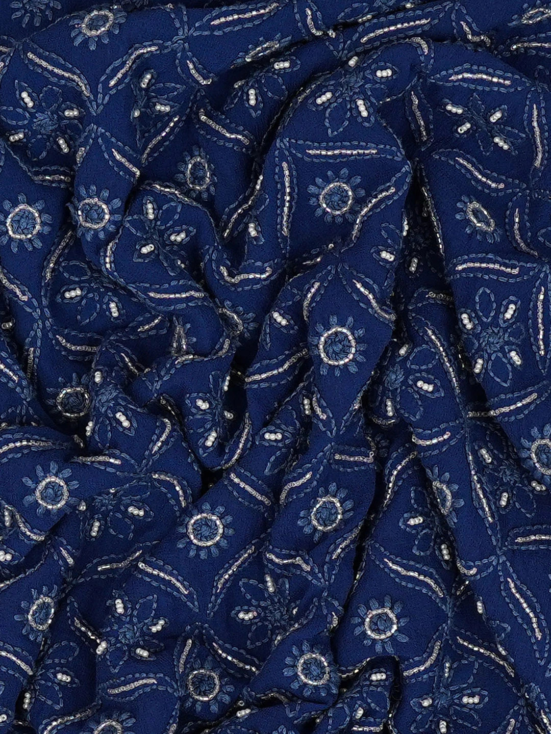 Ada Hand Embroidered Navy Blue Pure Georgette Lucknowi Chikankari Unstitched Men's Kurta Piece With Cutdana Work 01A558683