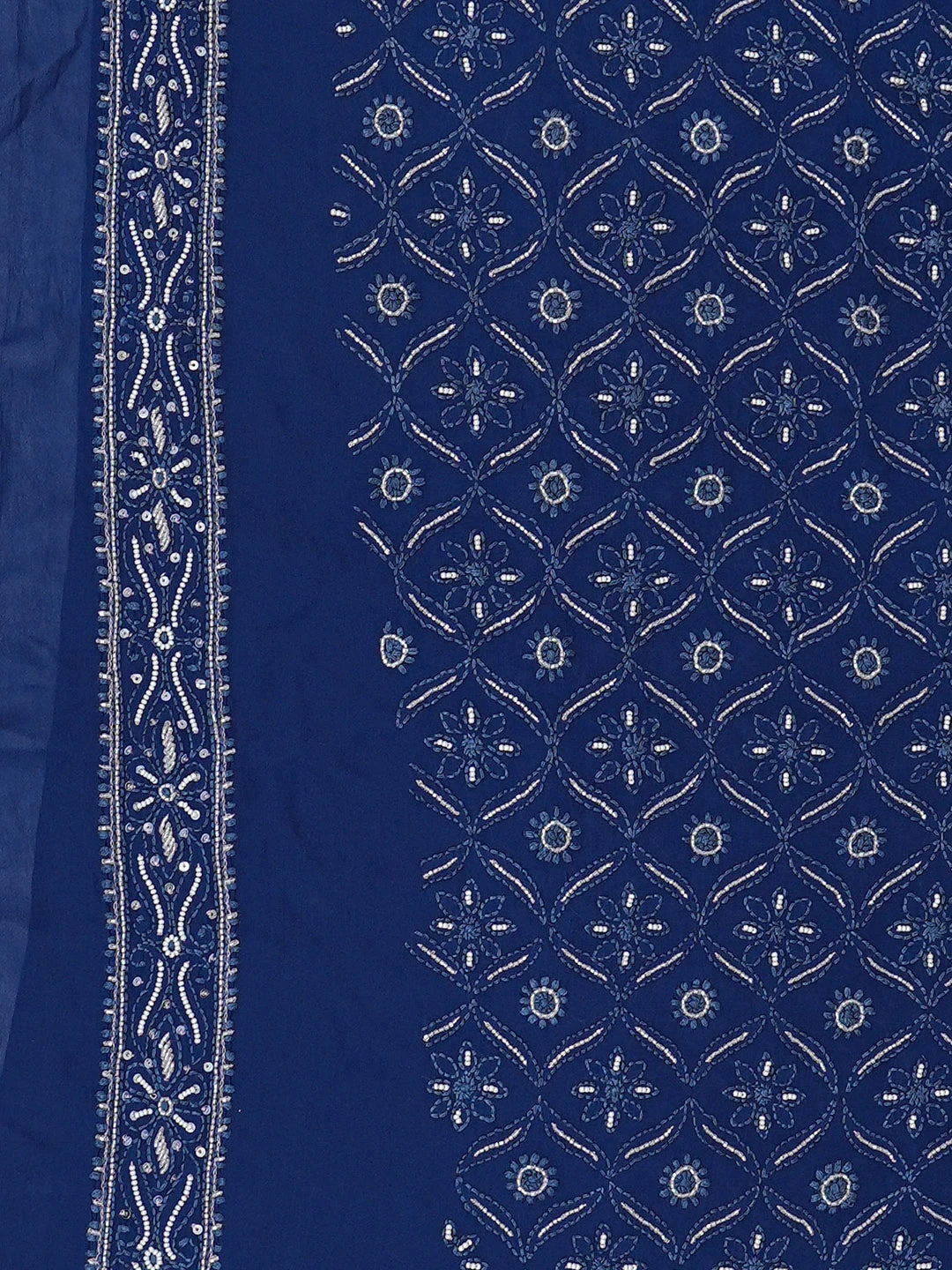 Ada Hand Embroidered Navy Blue Pure Georgette Lucknowi Chikankari Unstitched Men's Kurta Piece With Cutdana Work 01A558683