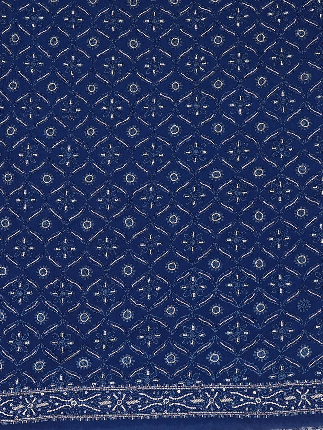 Ada Hand Embroidered Navy Blue Pure Georgette Lucknowi Chikankari Unstitched Men's Kurta Piece With Cutdana Work 01A558683
