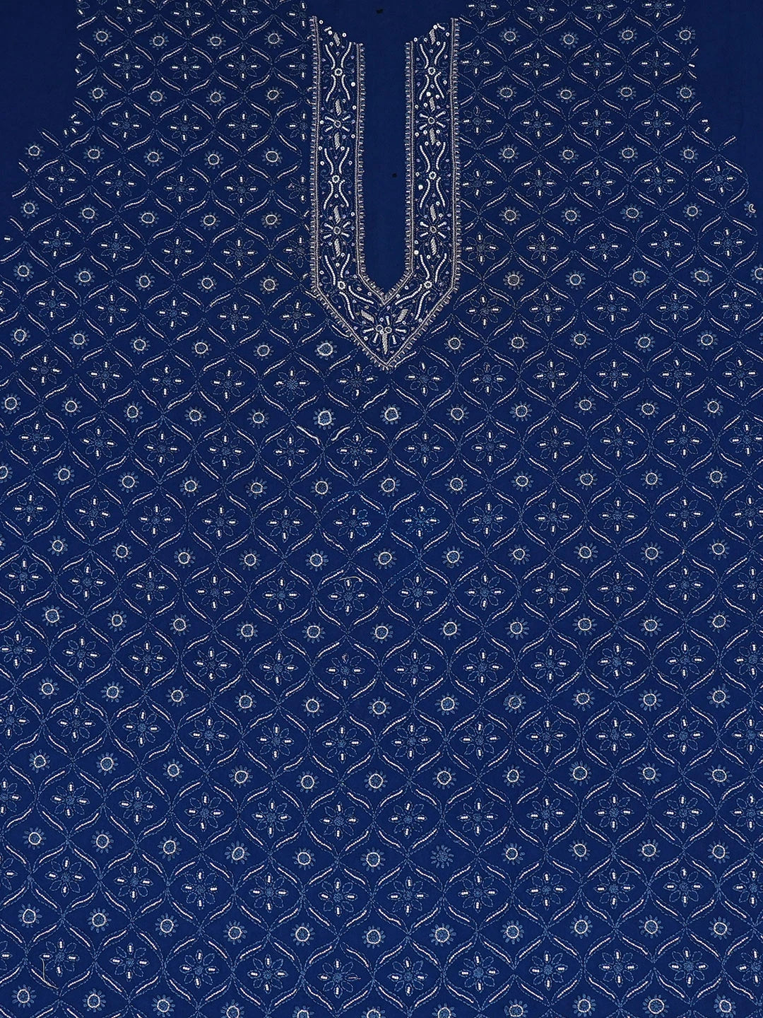 Ada Hand Embroidered Navy Blue Pure Georgette Lucknowi Chikankari Unstitched Men's Kurta Piece With Cutdana Work 01A558683