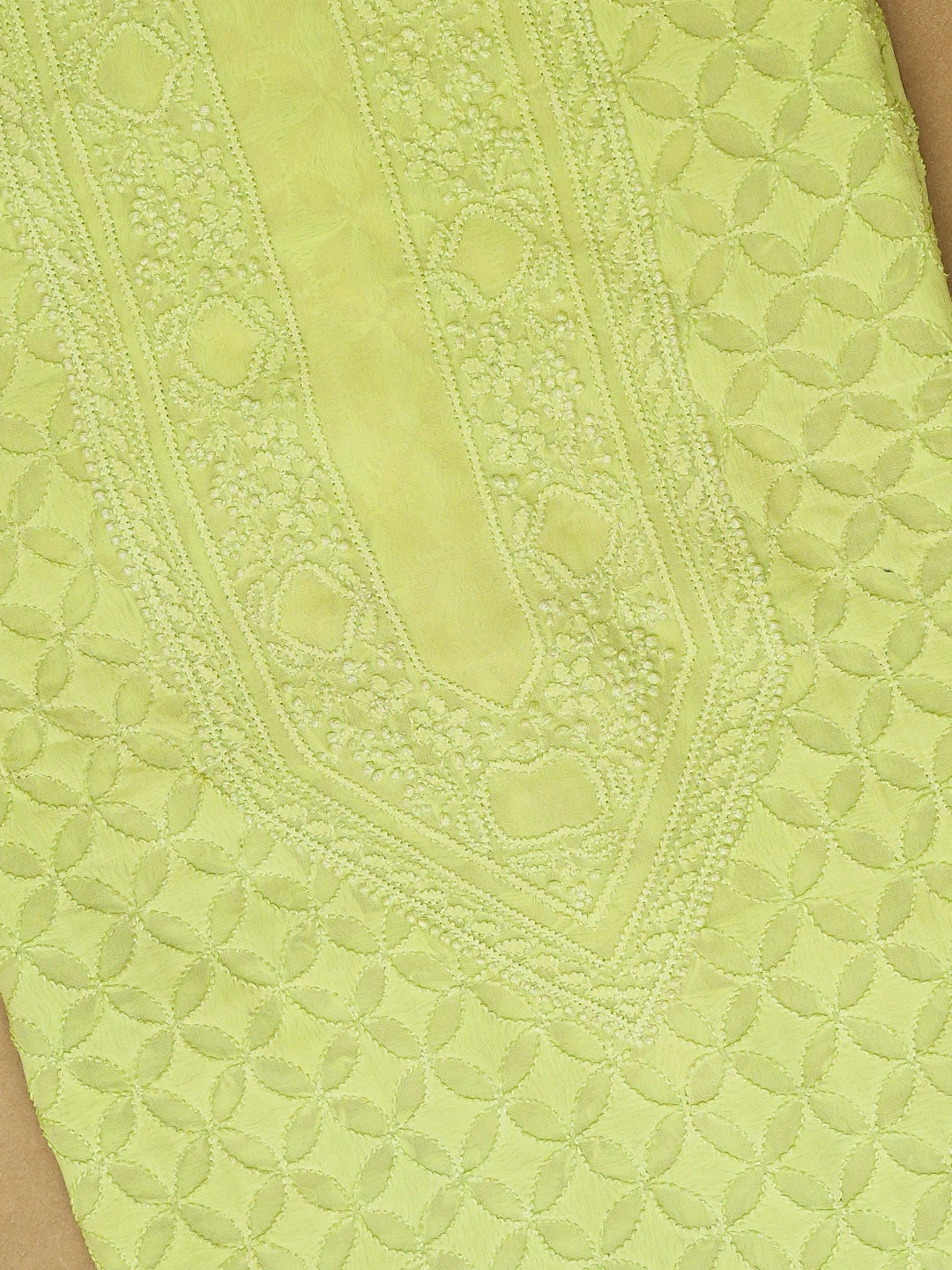 Ada Hand Embroidered Parrot Green Viscose Georgette Lucknowi Chikankari Unstitched Men's Kurta Piece 01A461863