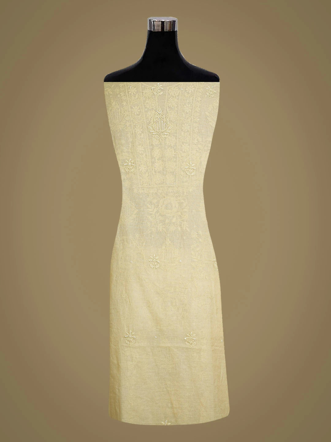 Ada Hand Embroidered Beige Chanderi Lucknowi Chikankari Unstitched Kurta Dupatta Set With Cutdana Work 01A631637