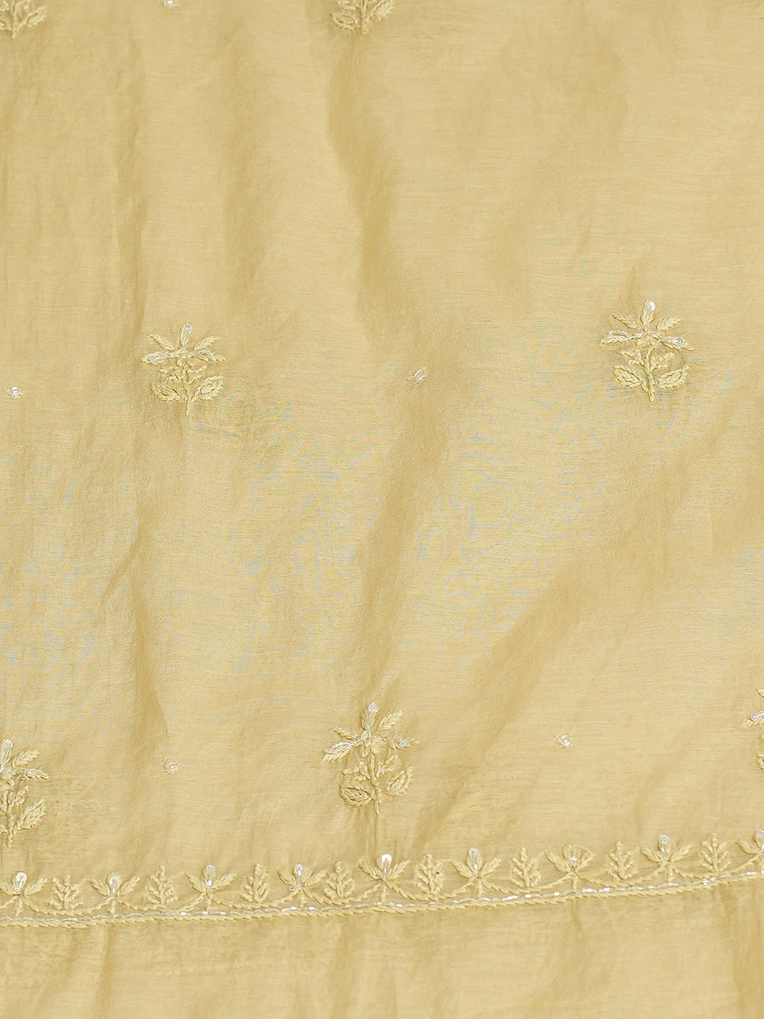 Ada Hand Embroidered Beige Chanderi Lucknowi Chikankari Unstitched Kurta Dupatta Set With Cutdana Work 01A631637