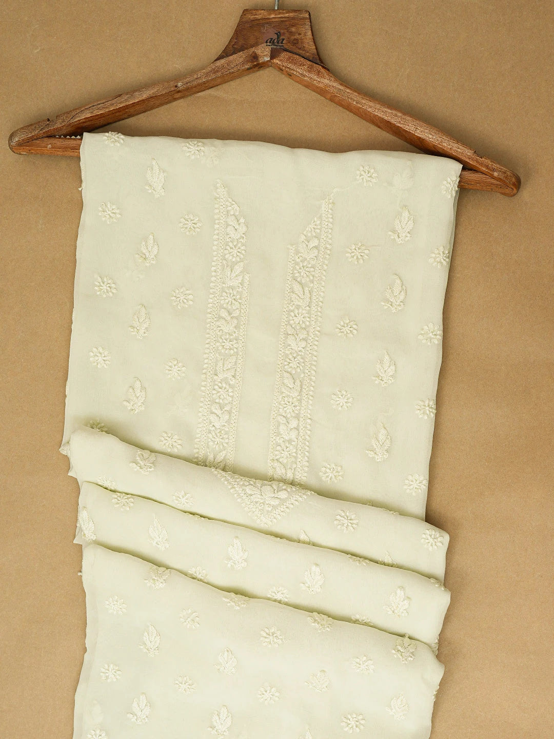 Ada Hand Embroidered Tea Green Viscose Georgette Lucknowi Chikankari Unstitched Men's Kurta Piece 01A710955