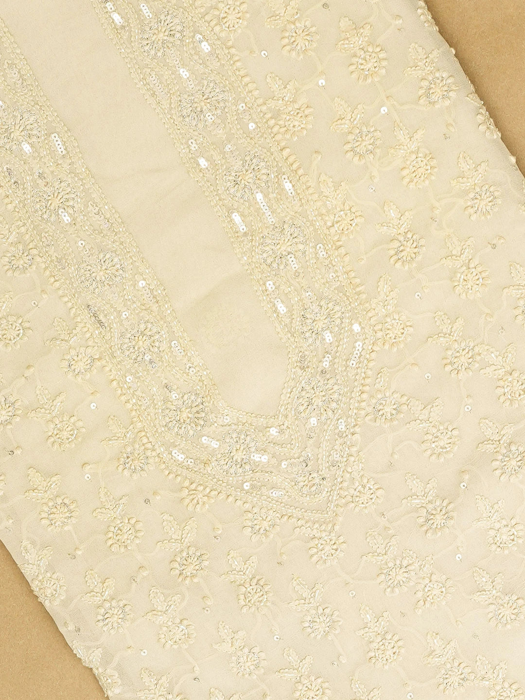 Ada Hand Embroidered Fawn Viscose Georgette Lucknowi Chikankari Unstitched Men's Kurta Piece With Sequinned Work 01A532093