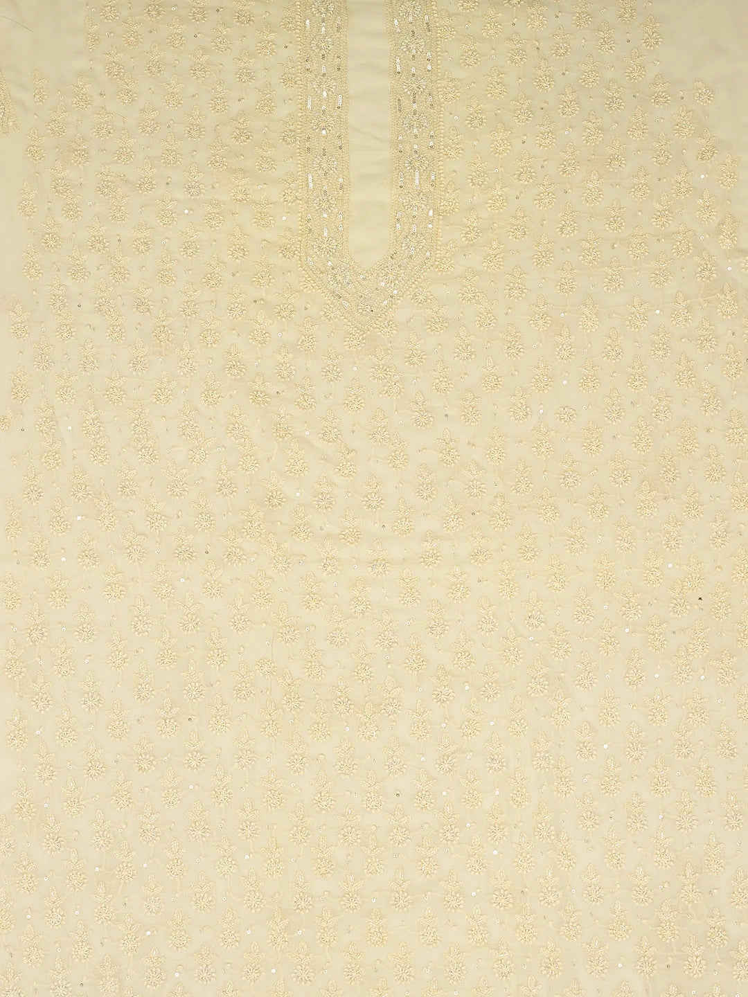 Ada Hand Embroidered Fawn Viscose Georgette Lucknowi Chikankari Unstitched Men's Kurta Piece With Sequinned Work 01A532093