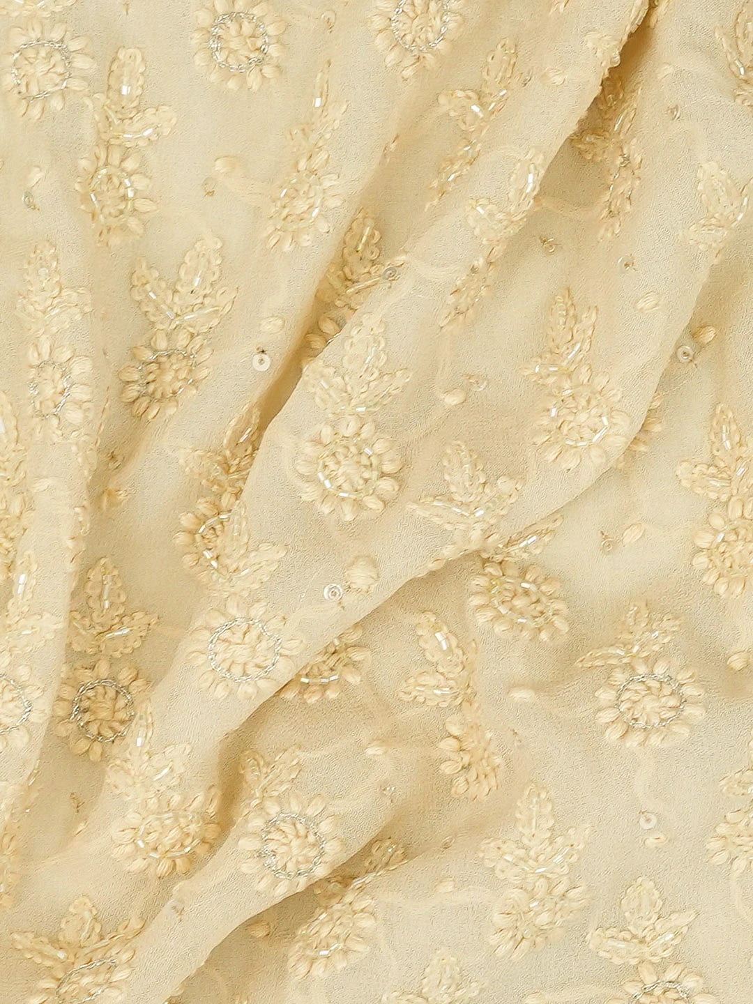 Ada Hand Embroidered Fawn Viscose Georgette Lucknowi Chikankari Unstitched Men's Kurta Piece With Sequinned Work 01A532093
