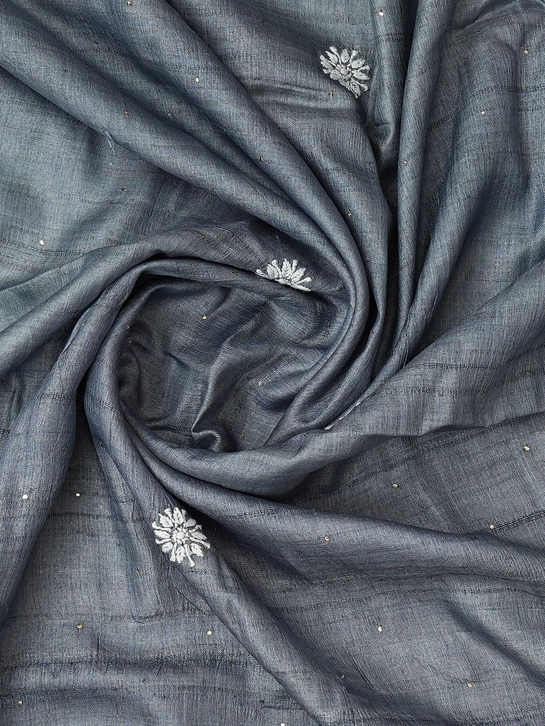 Ada Hand Embroidered Grey Silk Lucknowi Chikankari Semi-Stitched Kurta Dupatta Set With Mukaish Work 01A368514