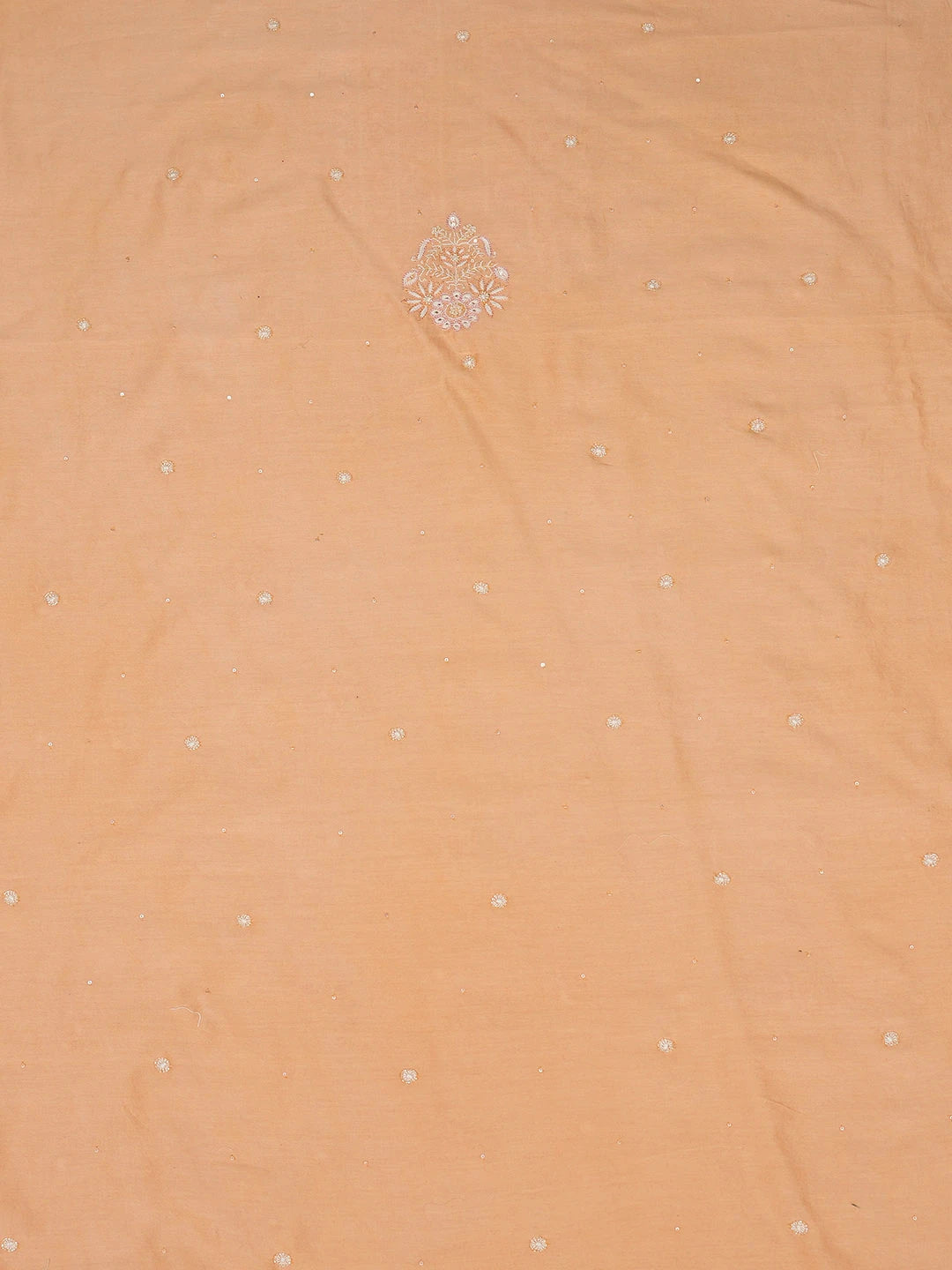 Ada Hand Embroidered Creamy Peach Chanderi Lucknowi Chikankari Unstitched Men's Kurta Piece With Sequinned Work 01A682646