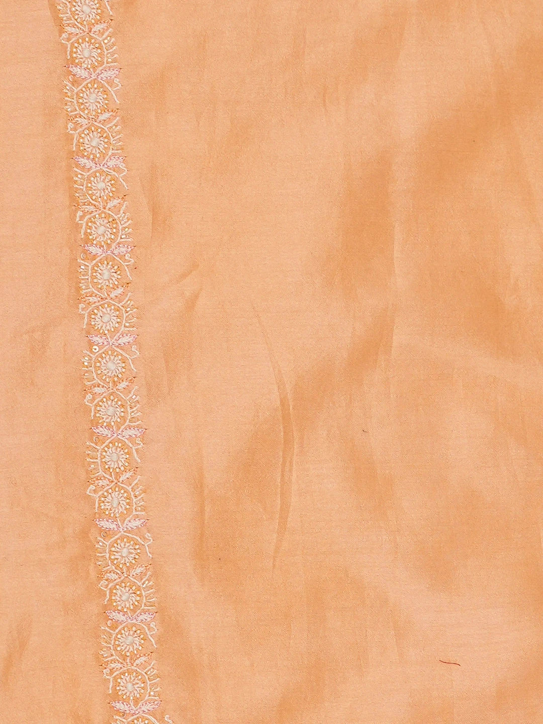Ada Hand Embroidered Creamy Peach Chanderi Lucknowi Chikankari Unstitched Men's Kurta Piece With Sequinned Work 01A682646