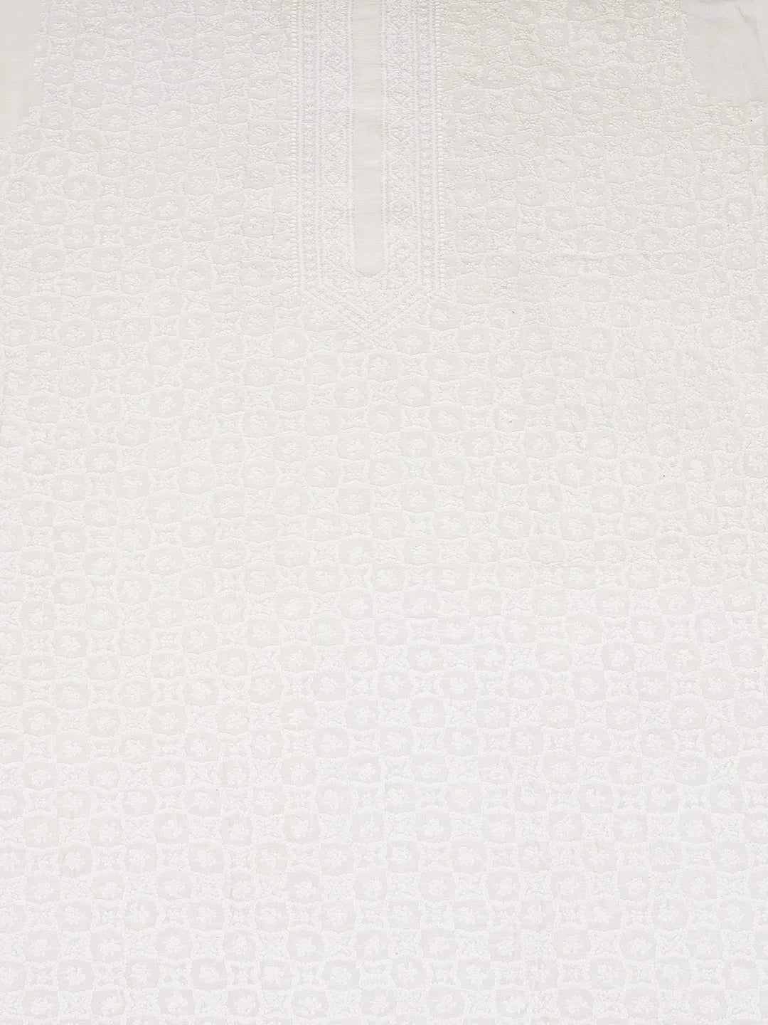 Ada Hand Embroidered White Chanderi Lucknowi Chikankari Unstitched Men's Kurta Piece 01A703219