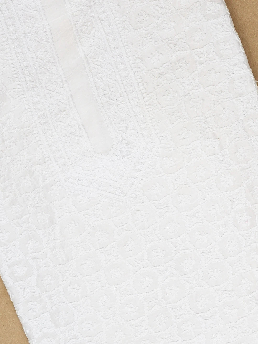 Ada Hand Embroidered White Chanderi Lucknowi Chikankari Unstitched Men's Kurta Piece 01A703219