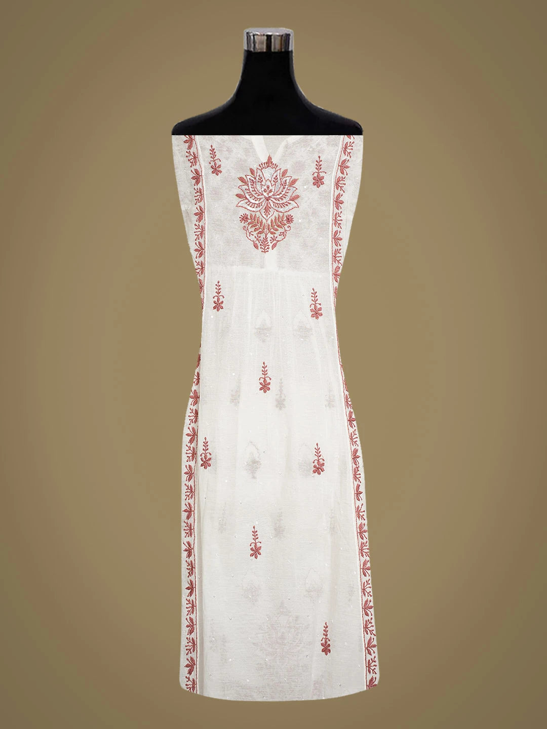 Ada Hand Embroidered White Chanderi Lucknowi Chikankari Semi-Stitched Kurta Dupatta Set With Cutdana Work 01A659755