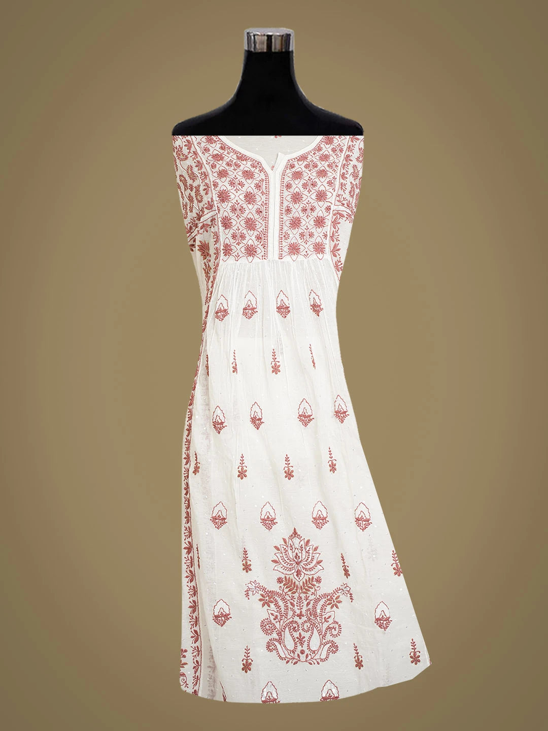 Ada Hand Embroidered White Chanderi Lucknowi Chikankari Semi-Stitched Kurta Dupatta Set With Cutdana Work 01A659755