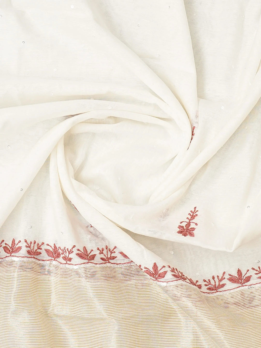 Ada Hand Embroidered White Chanderi Lucknowi Chikankari Semi-Stitched Kurta Dupatta Set With Cutdana Work 01A659755