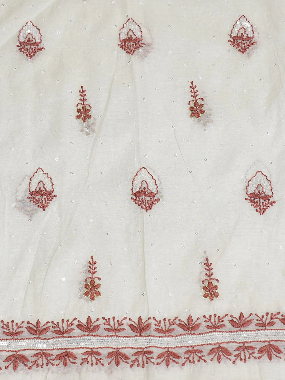 Ada Hand Embroidered White Chanderi Lucknowi Chikankari Semi-Stitched Kurta Dupatta Set With Cutdana Work 01A659755