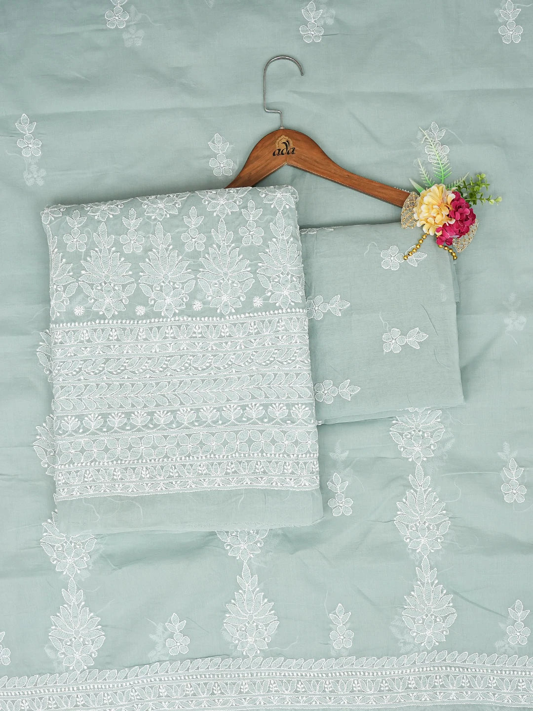 Ada Hand Embroidered Grey Cotton Lucknowi Chikankari Unstitched Suit Piece 01A670848