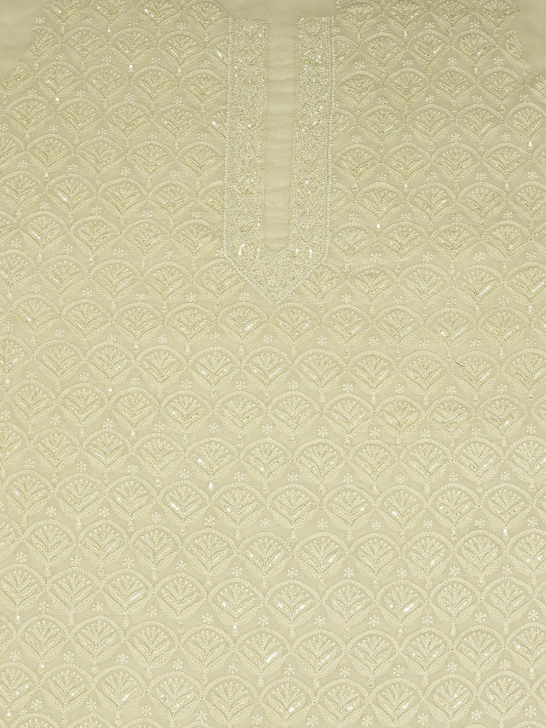 Ada Hand Embroidered Honeydew Green Viscose Georgette Lucknowi Chikankari Unstitched Men's Kurta Piece With Cutdana Work 01A705225