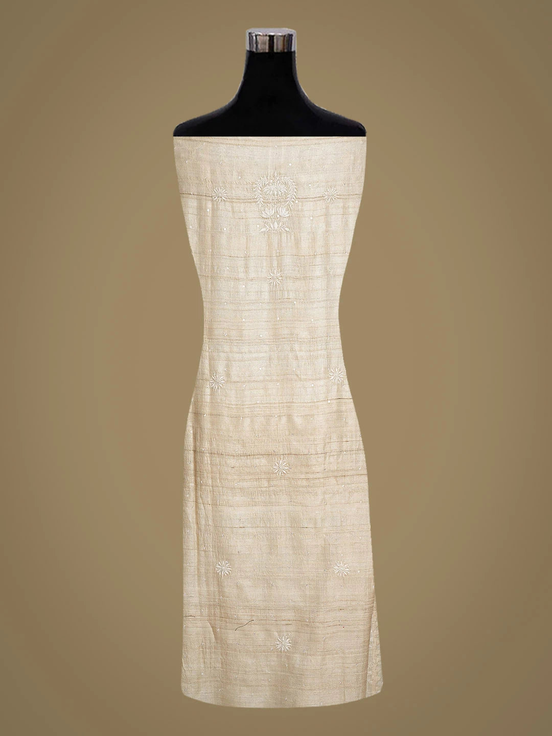 Ada Hand Embroidered Fawn Silk Lucknowi Chikankari Semi-Stitched Kurta Dupatta Set With Cutdana Work 01A565352
