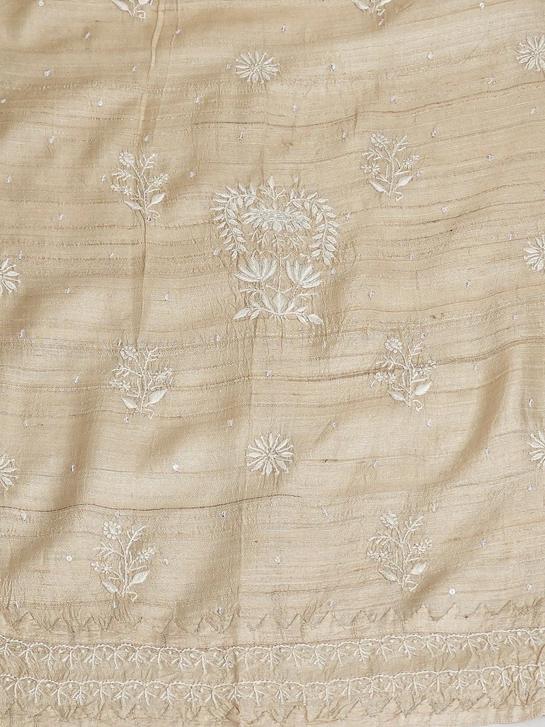 Ada Hand Embroidered Fawn Silk Lucknowi Chikankari Semi-Stitched Kurta Dupatta Set With Cutdana Work 01A565352