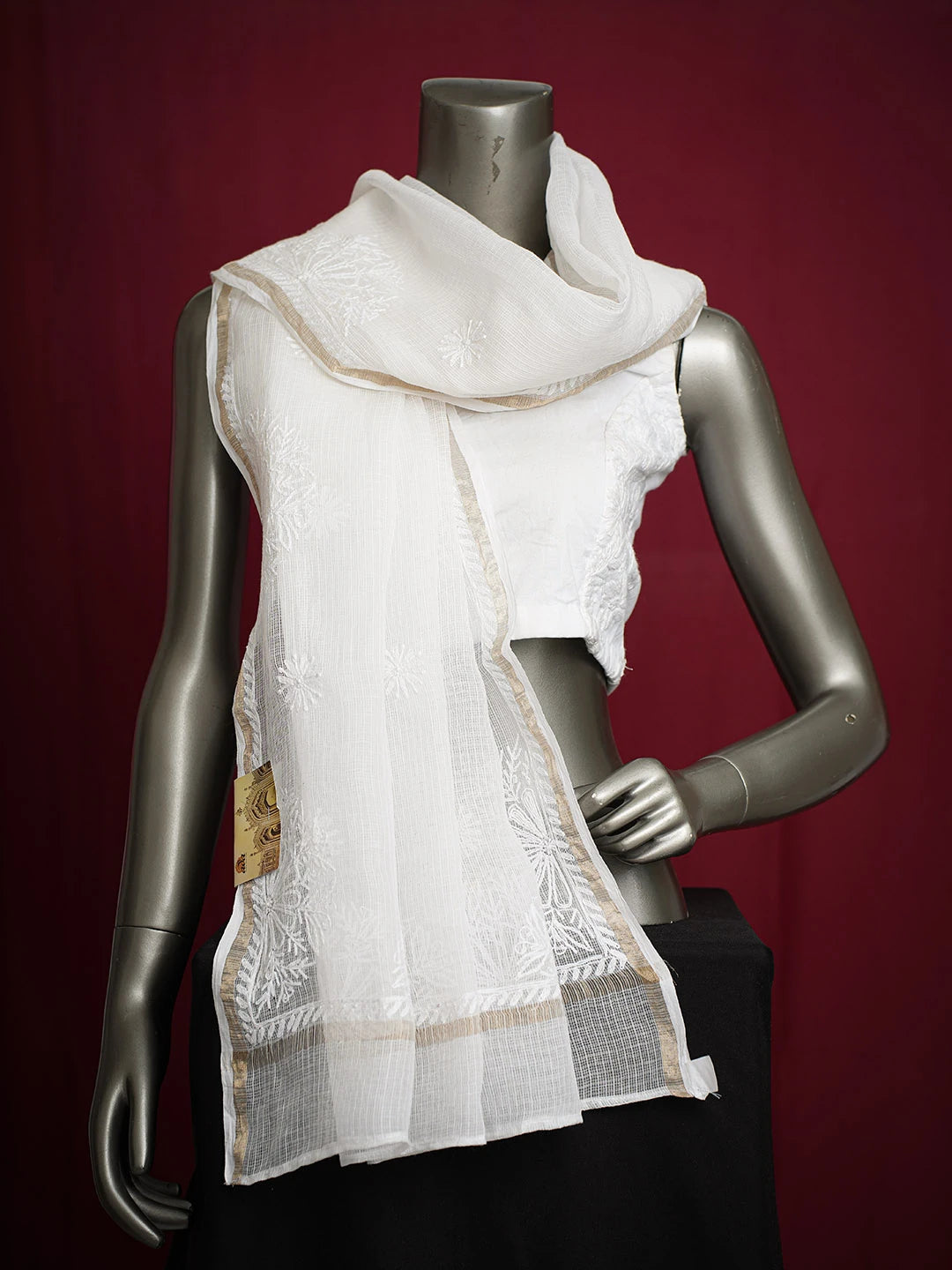 Ada Hand Embroidered White Kota Lucknowi Chikankari Dupatta 01A728822