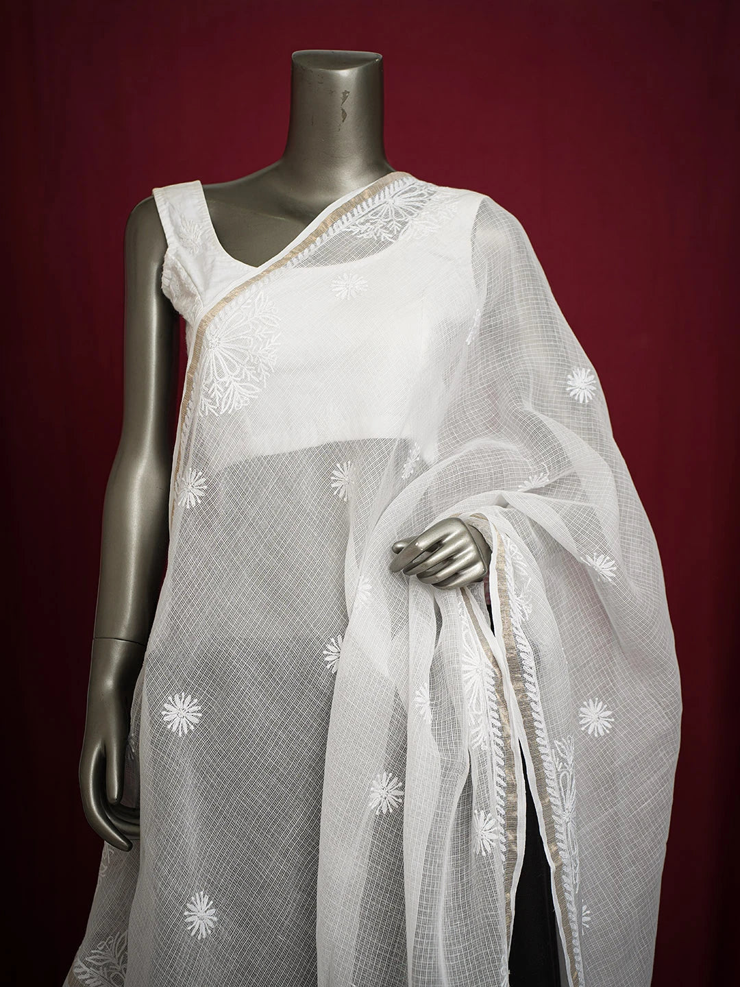 Ada Hand Embroidered White Kota Lucknowi Chikankari Dupatta 01A728822