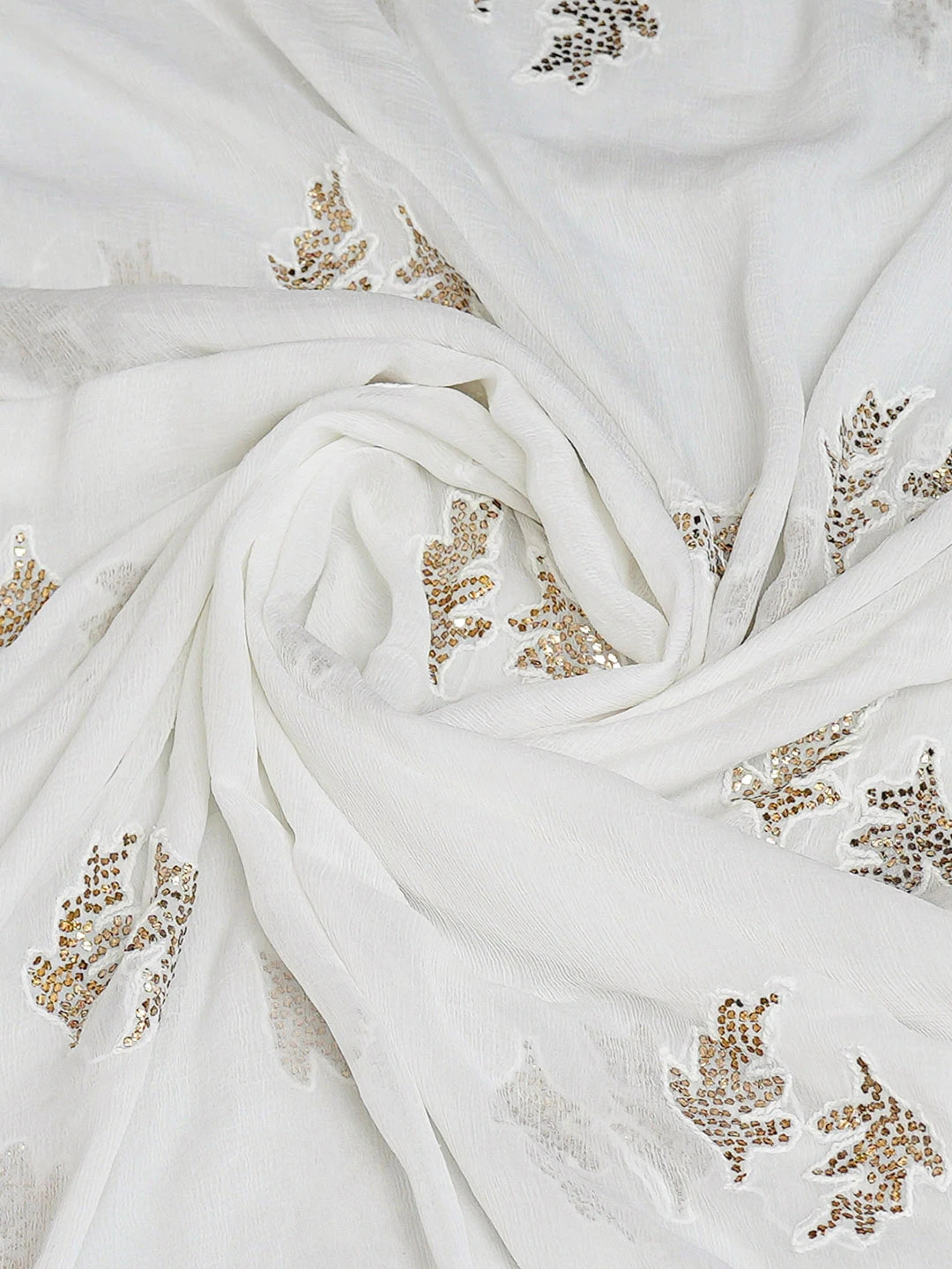 Ada Hand Embroidered White Chiffon Lucknowi Chikankari Dupatta With Mukaish Work 01A600893