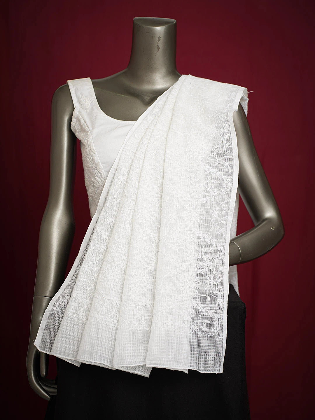 Ada Hand Embroidered White Kota Lucknowi Chikankari Dupatta 01A731096