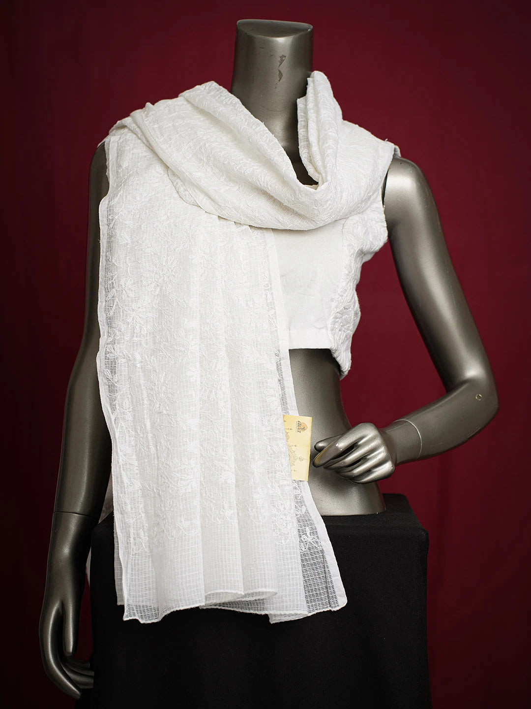 Ada Hand Embroidered White Kota Lucknowi Chikankari Dupatta 01A731096