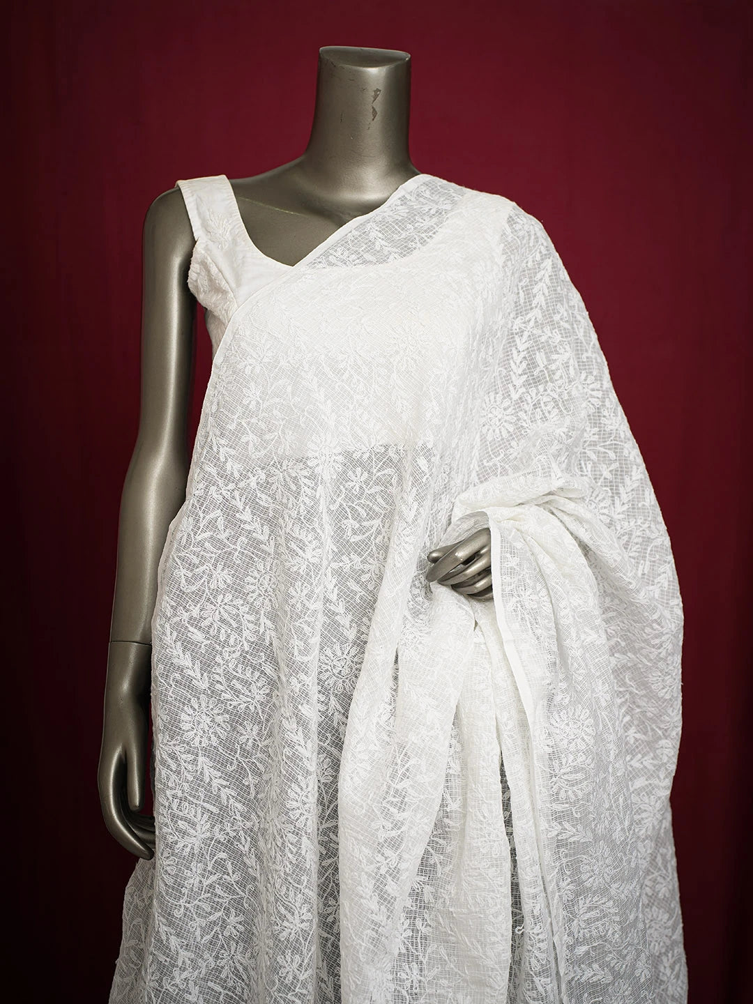 Ada Hand Embroidered White Kota Lucknowi Chikankari Dupatta 01A731096