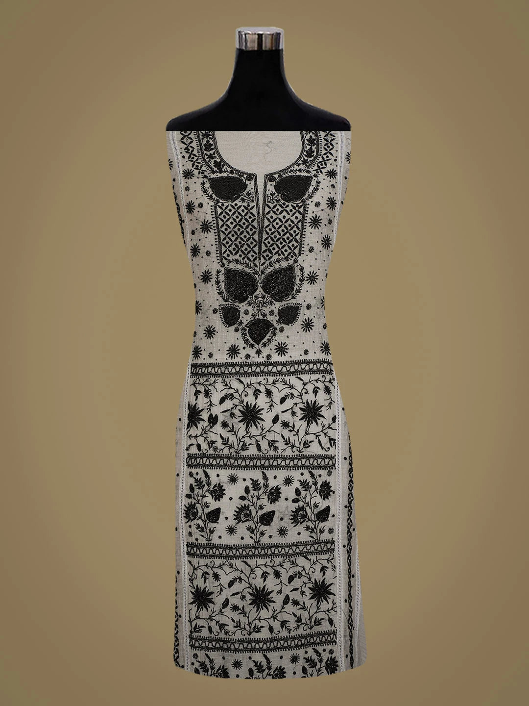 Ada Hand Embroidered Grey Chanderi Lucknowi Chikankari Semi-Stitched Kurta Dupatta Set With Cutdana Work 01A710908