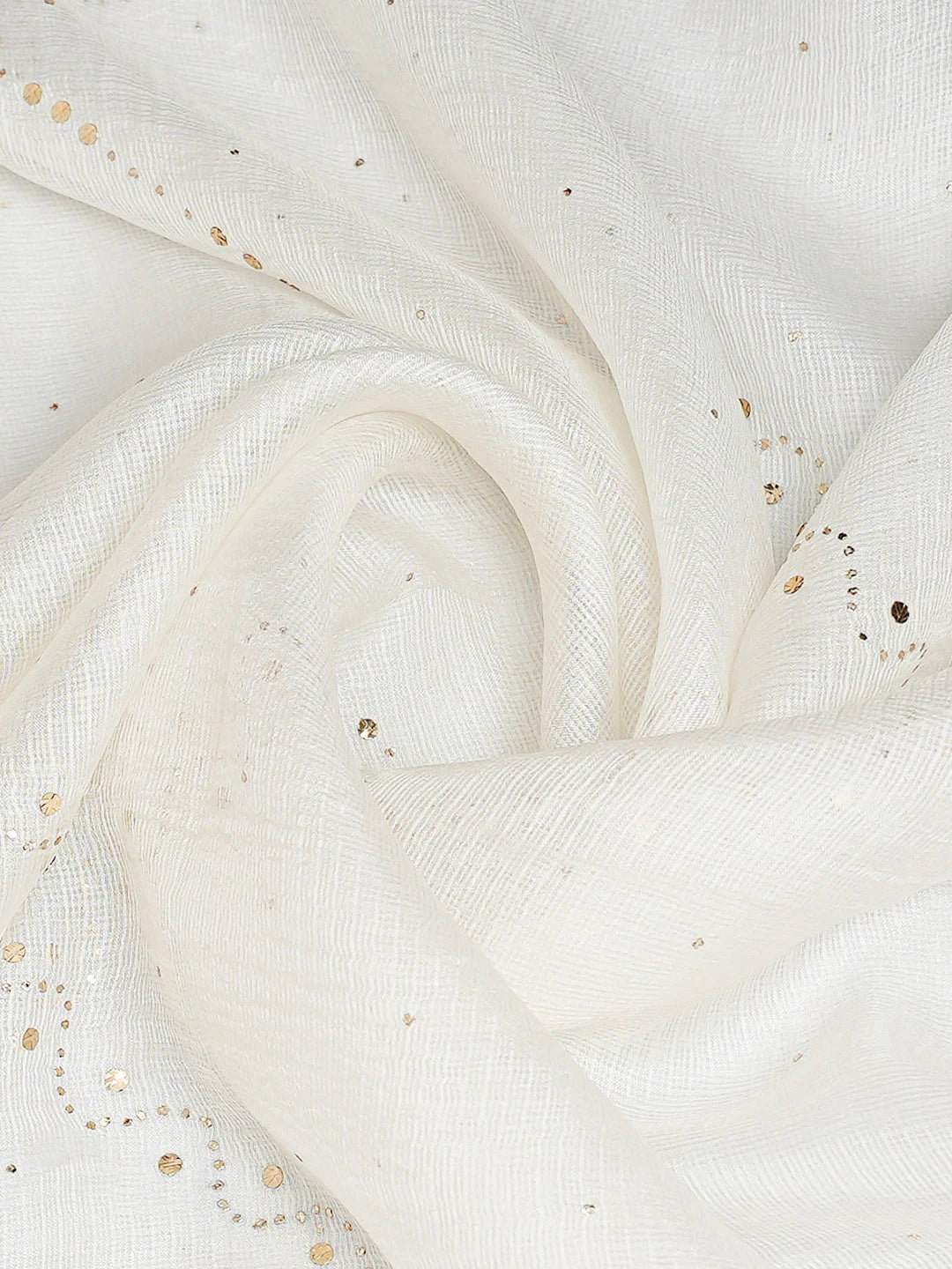 Ada Hand Embroidered White Kota Silk Dupatta With Muqaish Work 01A706668