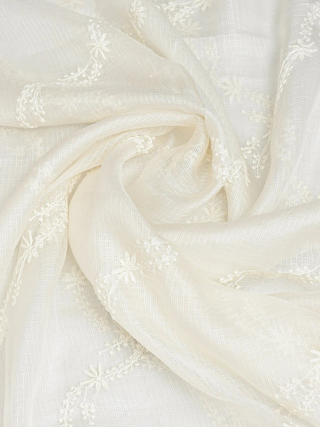 Ada Hand Embroidered White Kota Silk Lucknowi Chikankari Dupatta 01A736718