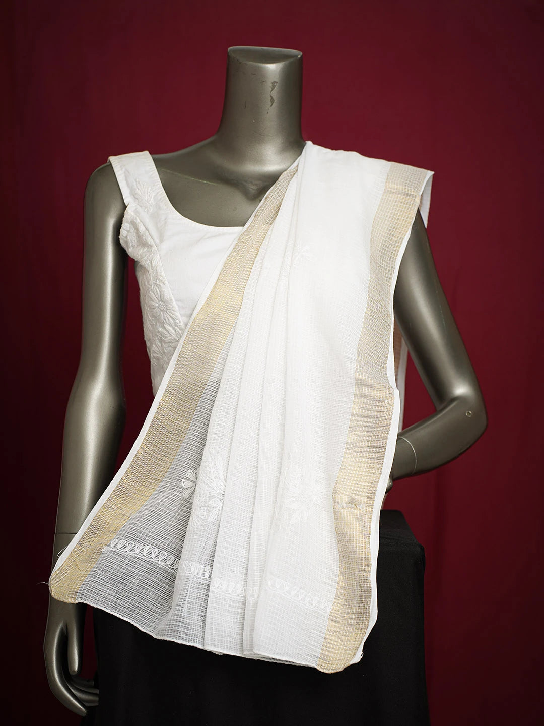 Ada Hand Embroidered White Kota Lucknowi Chikankari Dupatta 01A706570